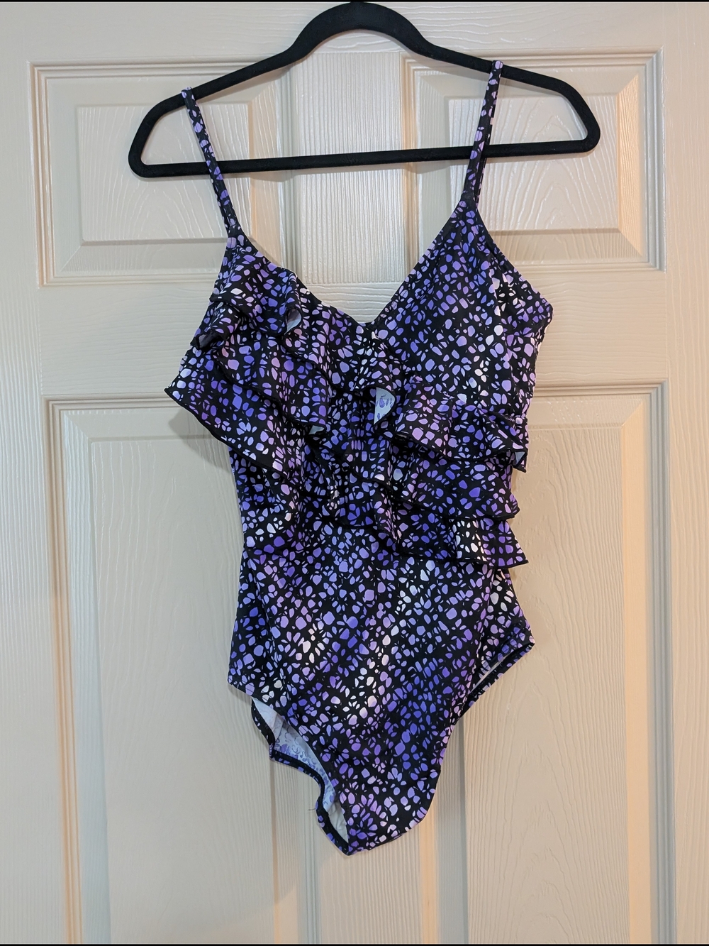 Women’s Purple Patterned Ruffle One-Piece Swimsuit
